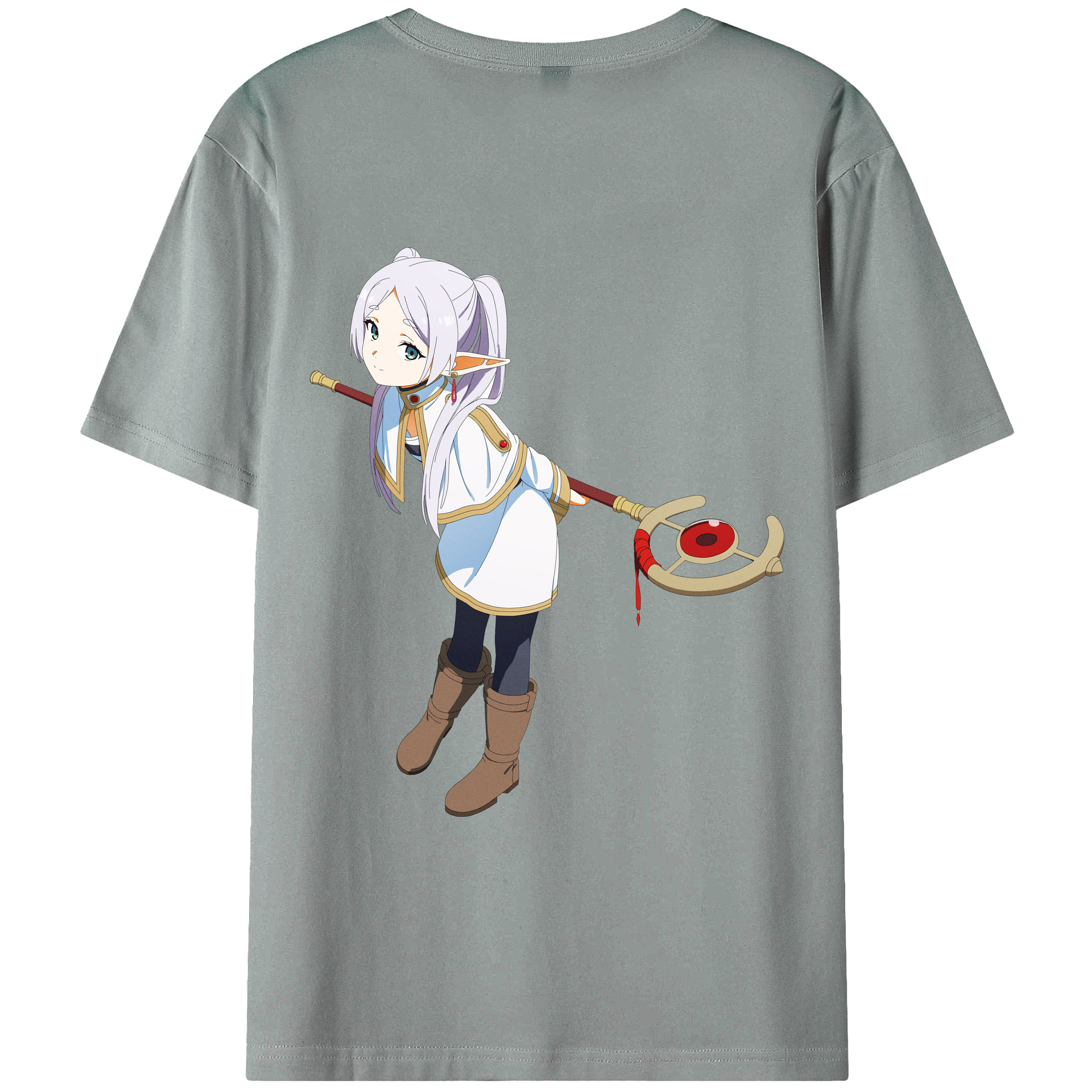 （画像用） 葬送のフリーレン Frieren 綿100％ メンズ半袖Tシャツ（バックプリント） 通気性